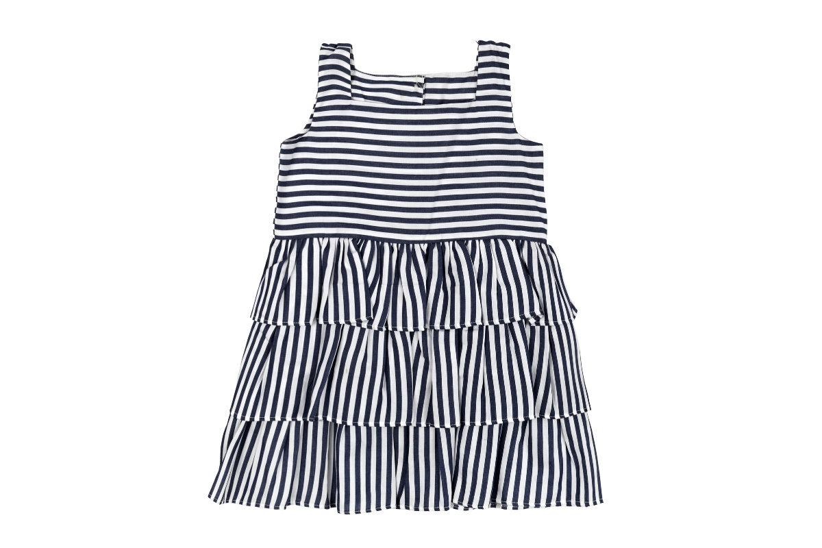 Midnight Stripe Cotton Tiered Dress