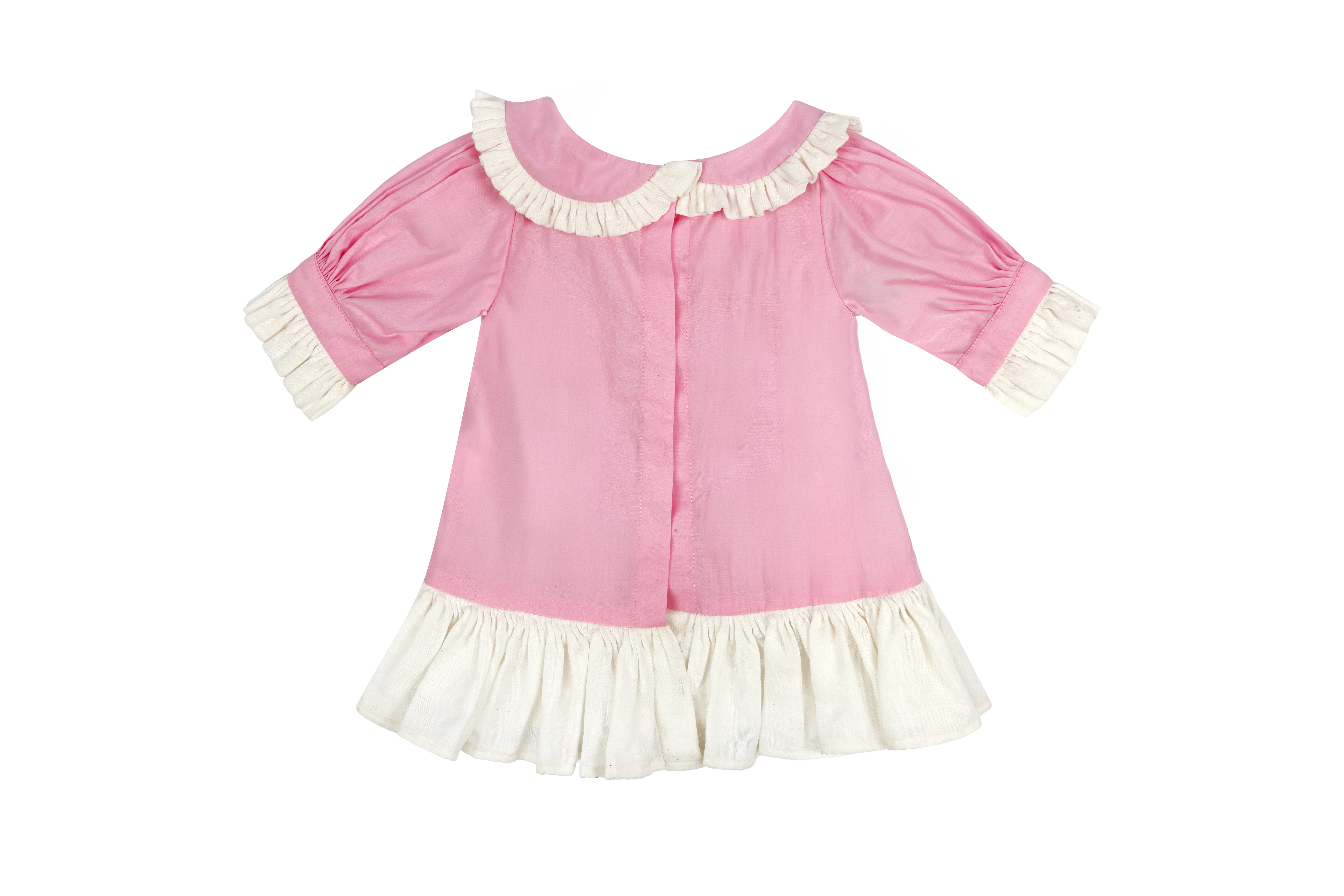 Girls Pink Dress with White Frill Detail