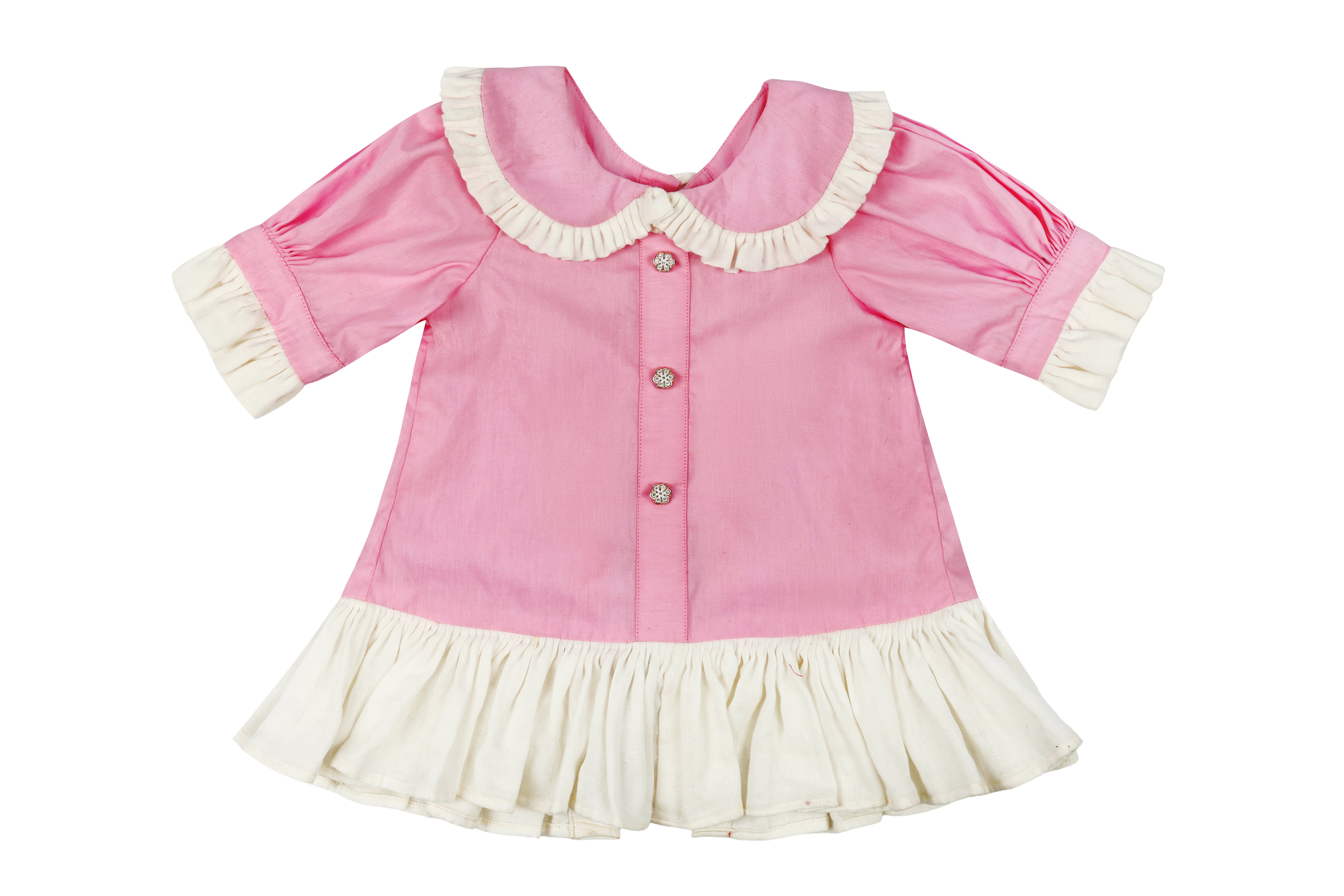 Girls Pink Dress with White Frill Detail