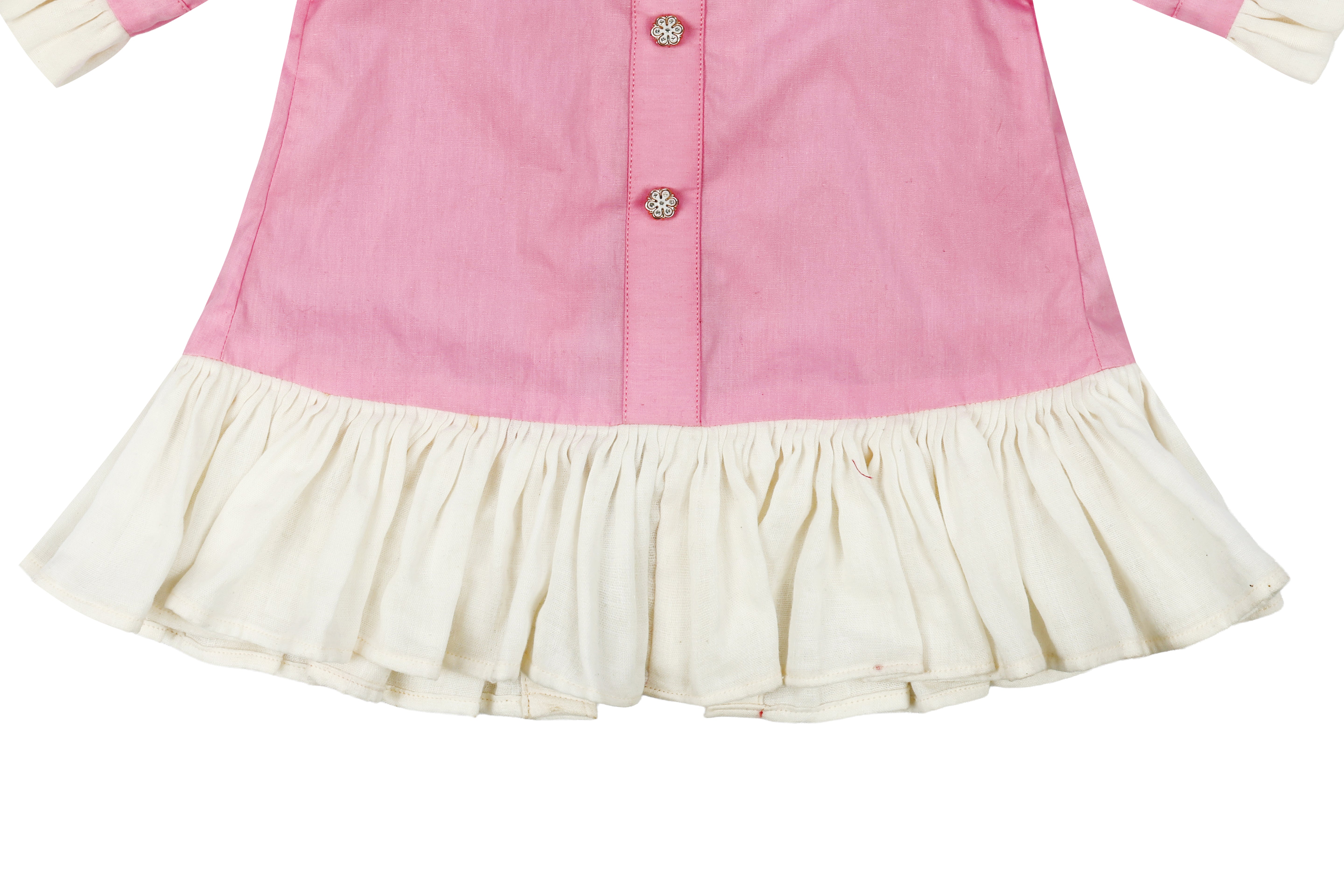 Girls Pink Dress with White Frill Detail