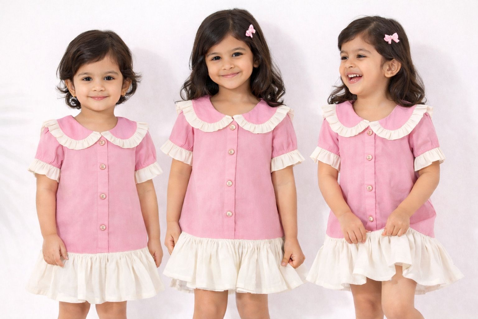 Girls Pink Dress with White Frill Detail