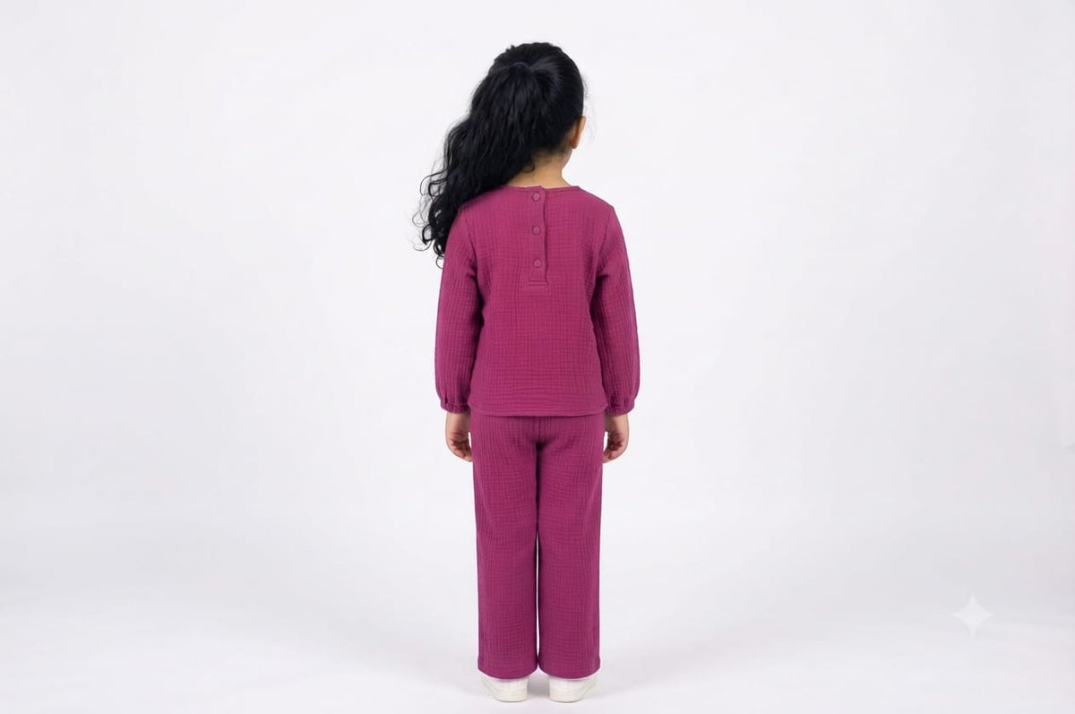 Magenta Ruffled Collar Bow Co-ord Set for Girls