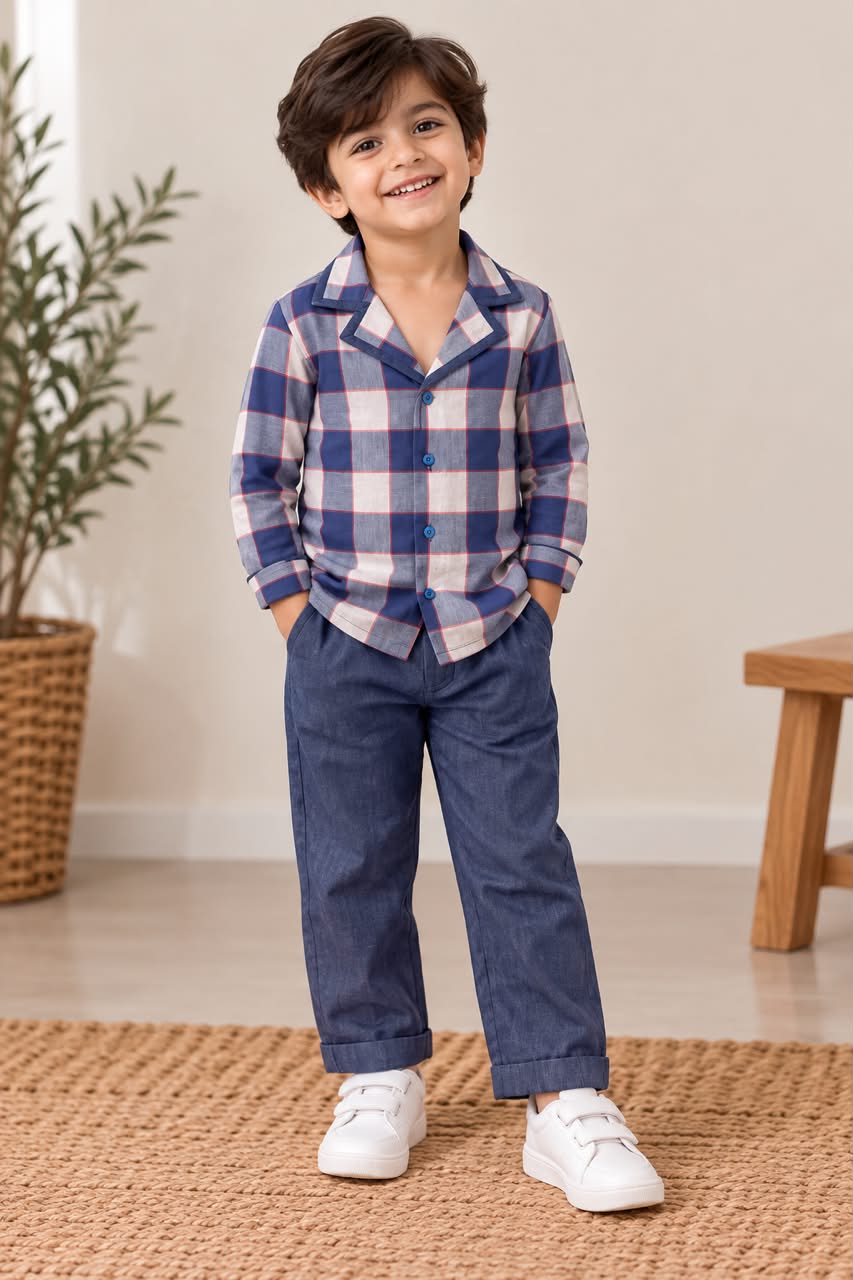 Navy Check Shirt & Trouser Co-ord Set