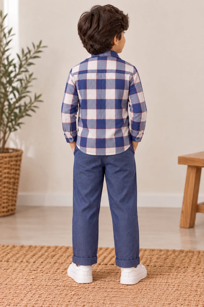 Navy Check Shirt & Trouser Co-ord Set