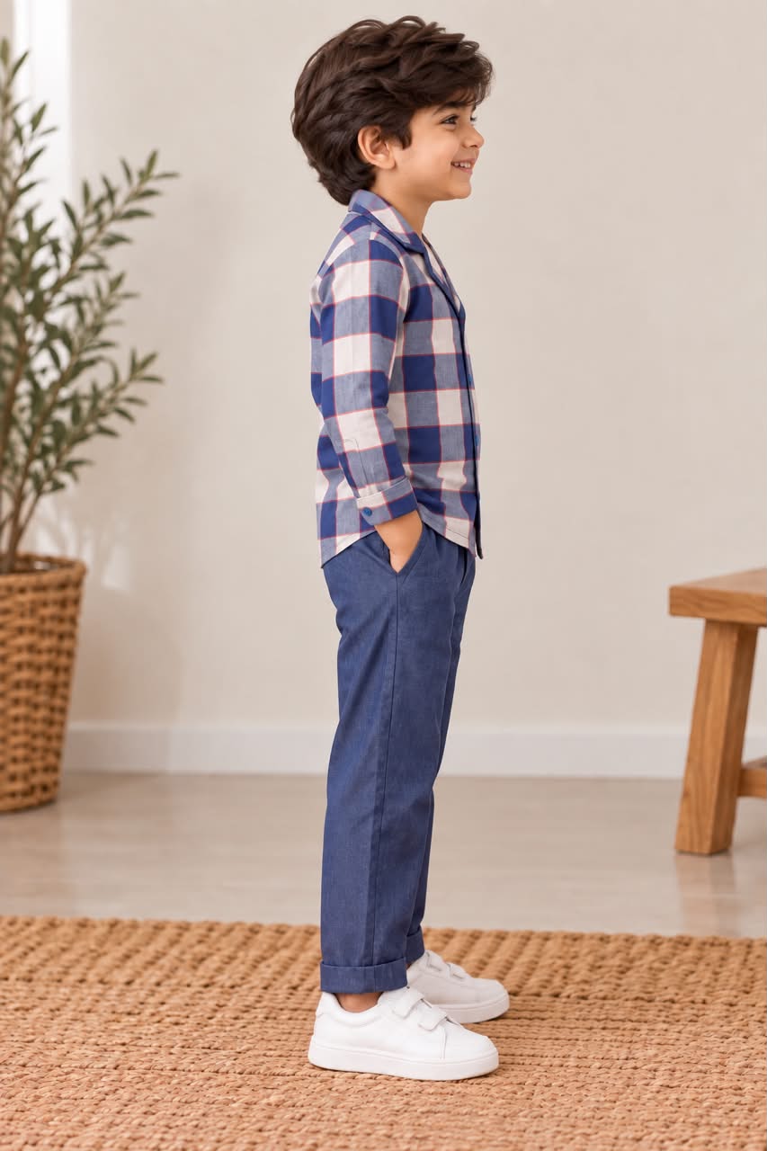Navy Check Shirt & Trouser Co-ord Set