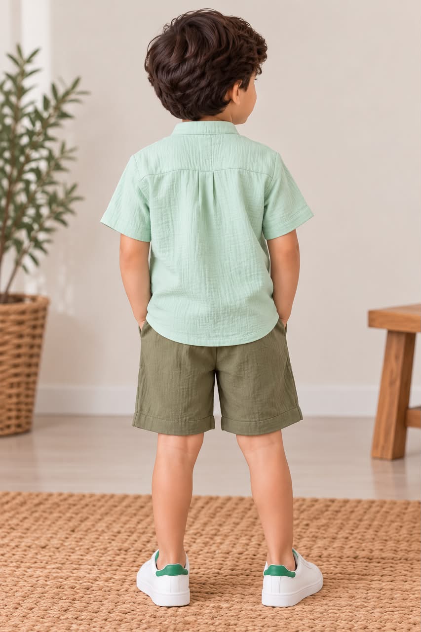 Mint Meadow Shirt & Olive Shorts Set