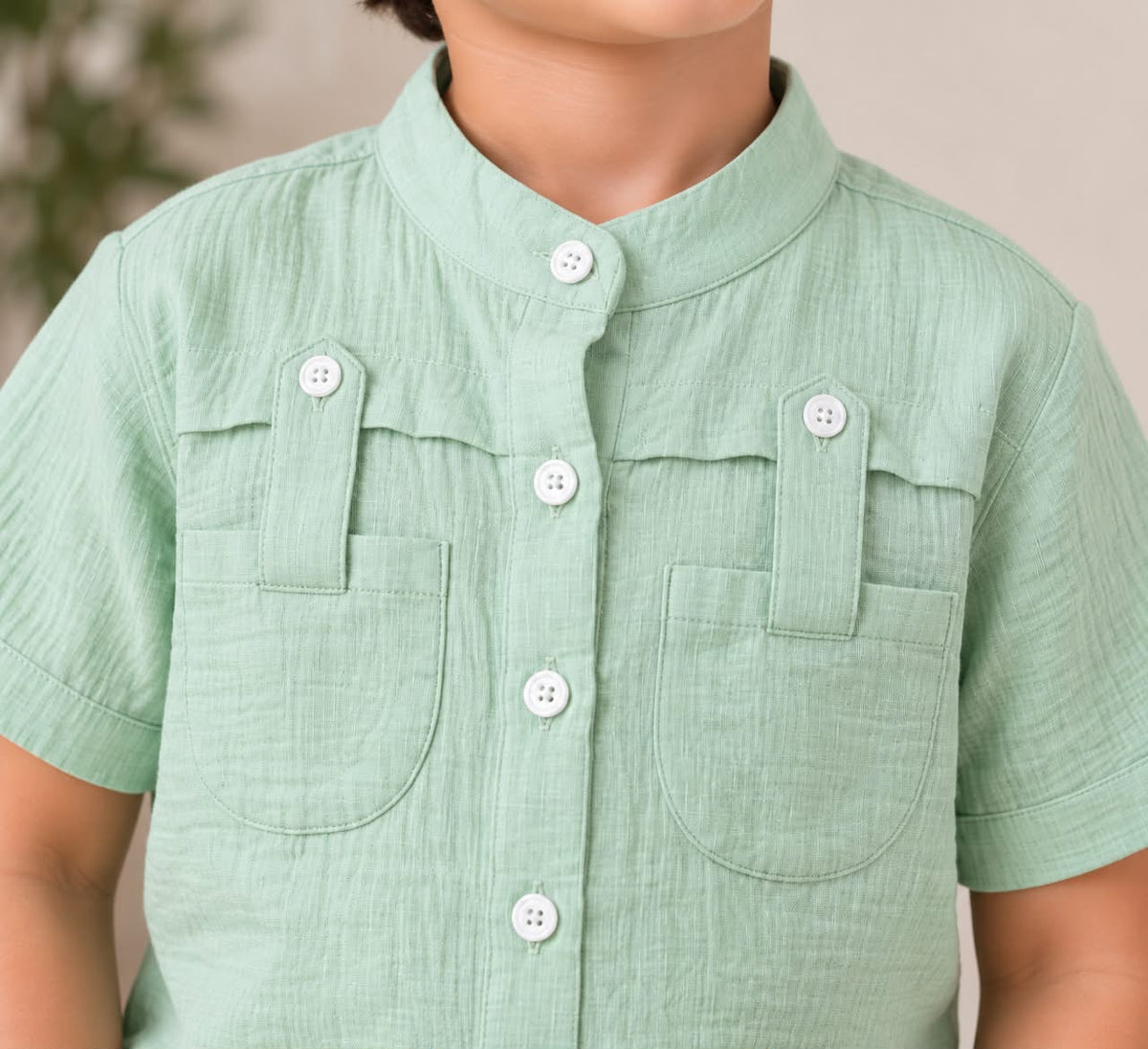 Mint Meadow Shirt & Olive Shorts Set