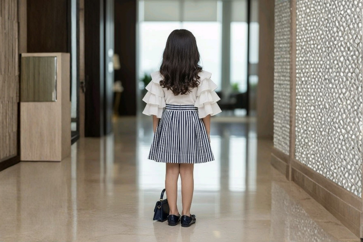 Ivory Ruffle Cotton Stripe Dress