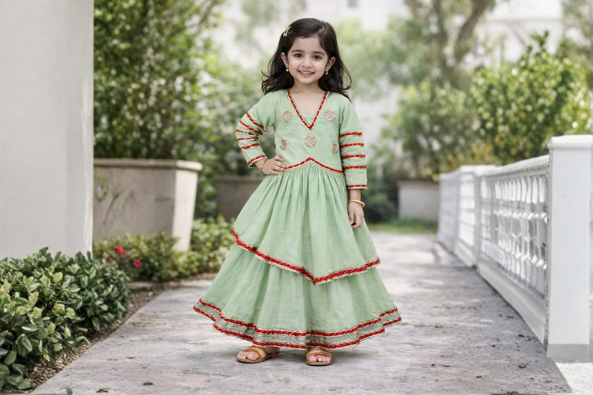 Girls Mint Green Peplum Top with Flared Skirt Set