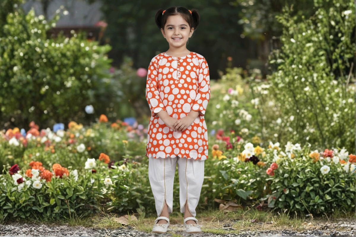Sunburst Polka Cotton Kurta Set
