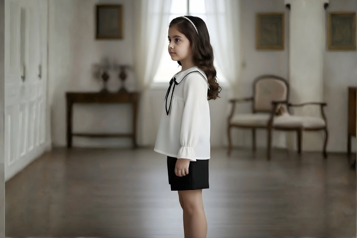 Noir Bow Cotton Shorts Set