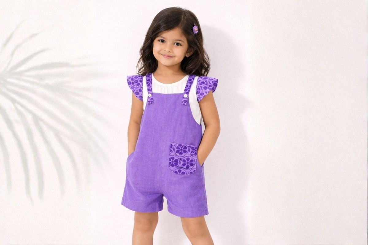 Lavender Pop Cotton Dungaree Set