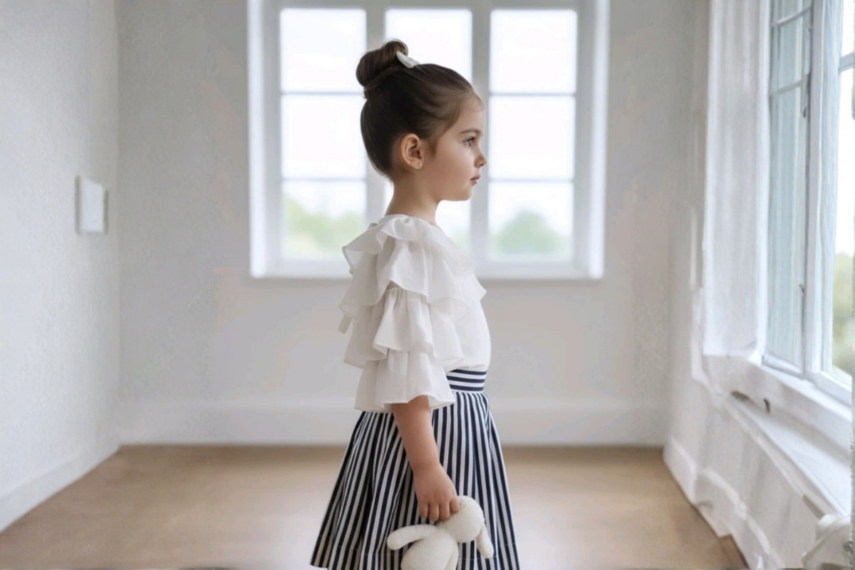 Ivory Ruffle Cotton Stripe Dress