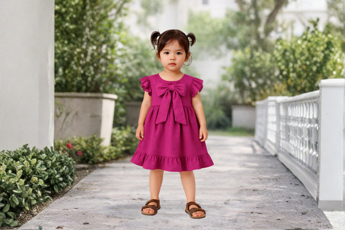 Rosy Bow Cotton Dress