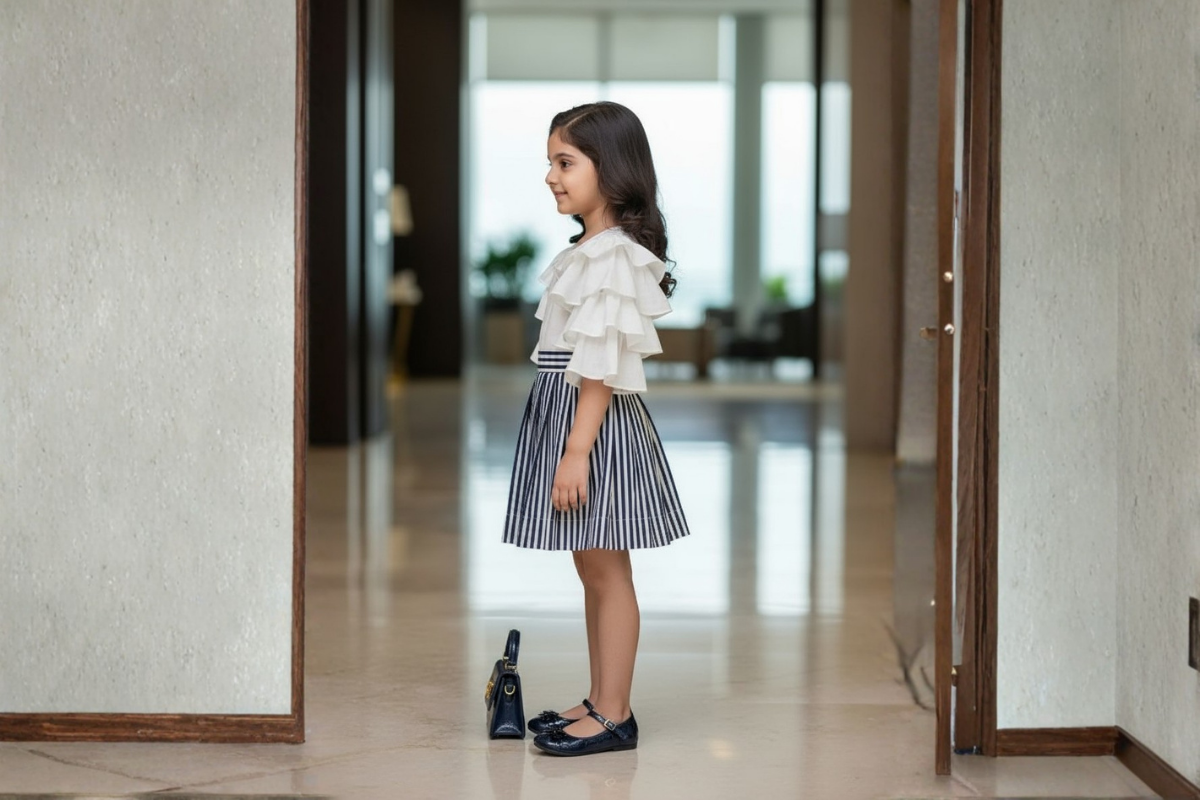 Ivory Ruffle Cotton Stripe Dress