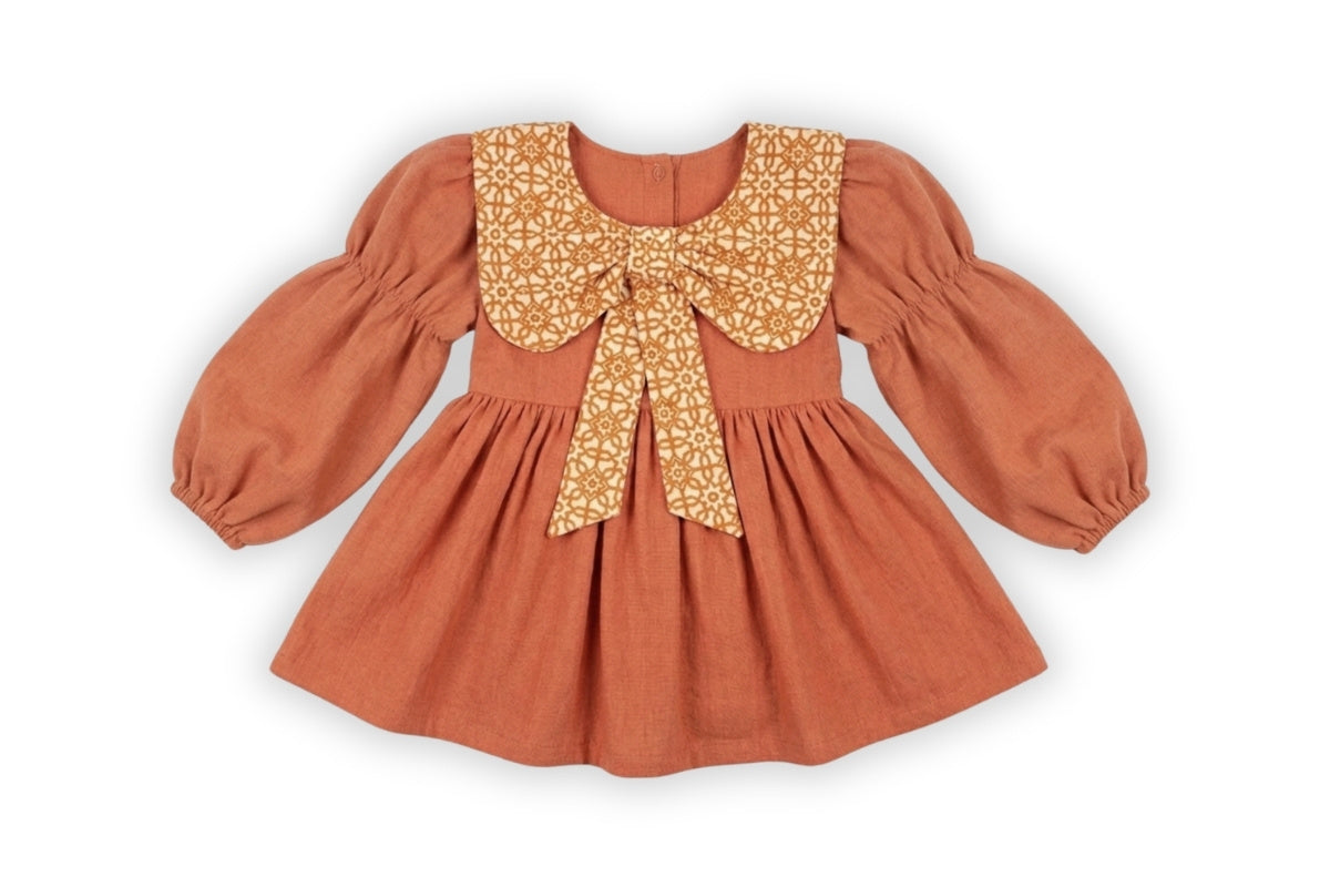 Autumn Royal Bow Cotton Baby Dress Set