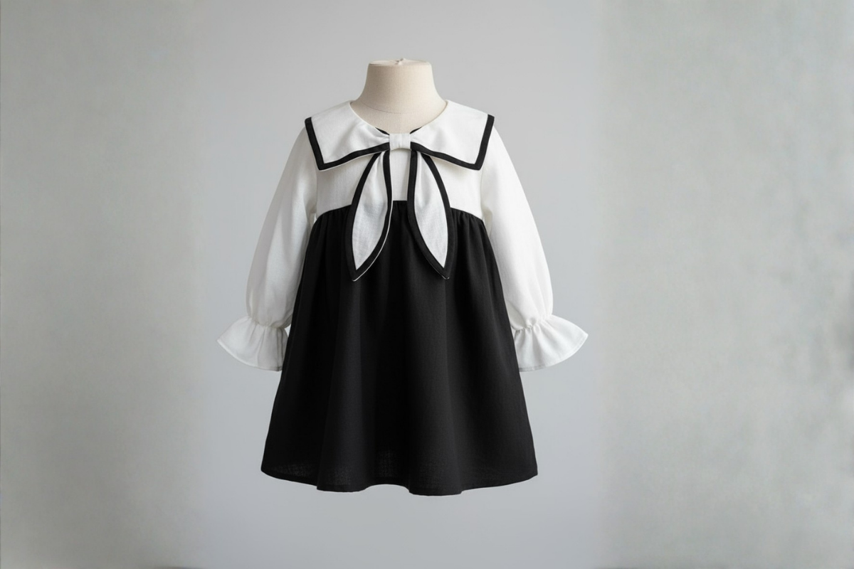 Noir Bow Cotton Dress