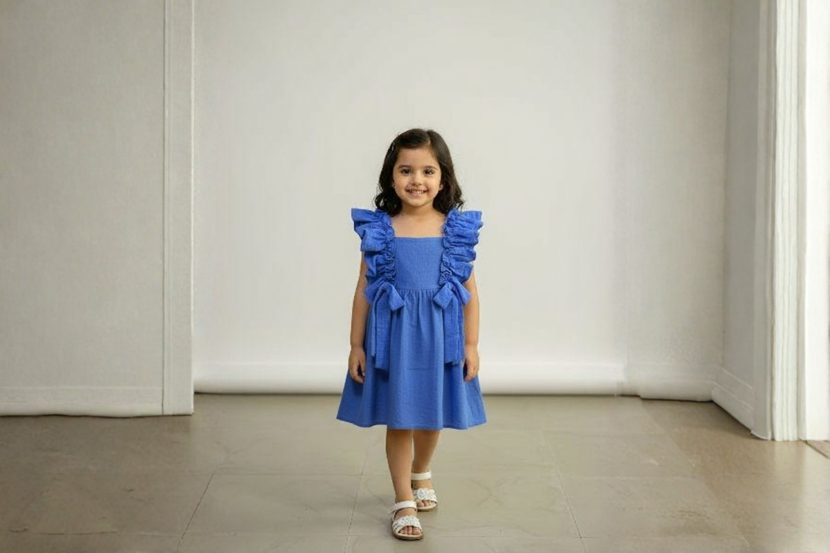 Azure Ruffle Cotton Dress