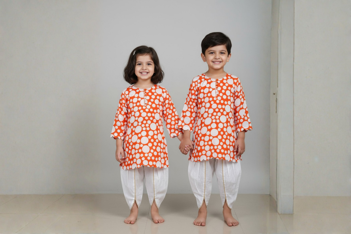 Sunburst Polka Cotton Kurta Set