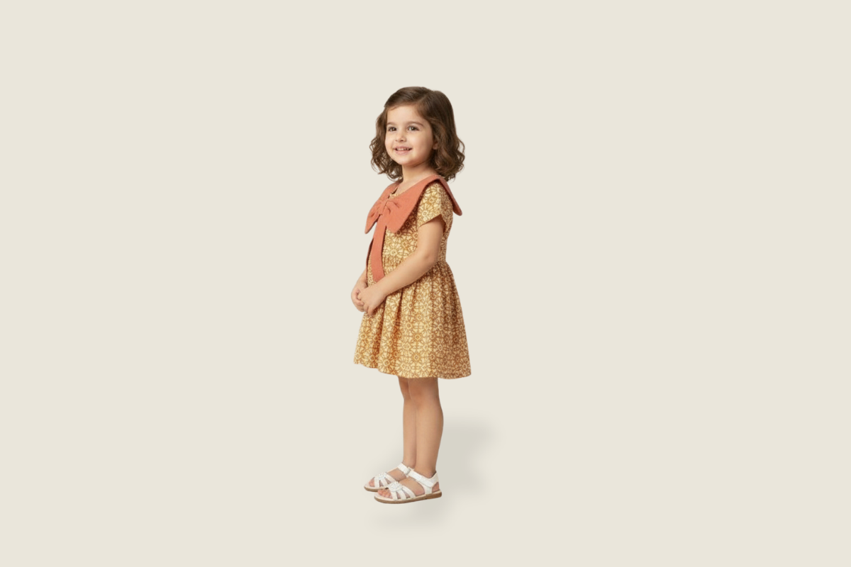 Mustard Bloom Cotton Bow Dress