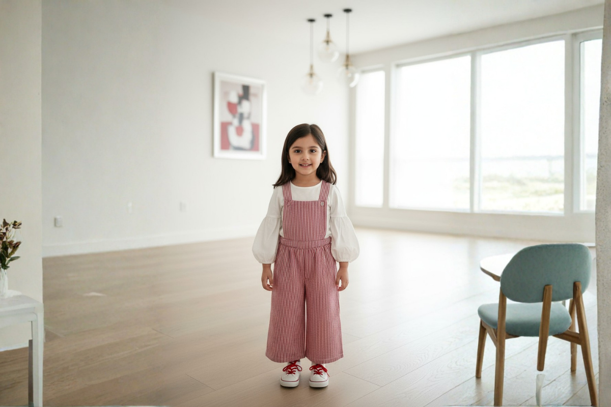 Crimson Stripe Cotton Dungaree Set