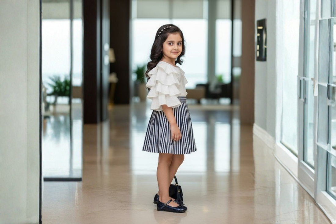 Ivory Ruffle Cotton Stripe Dress