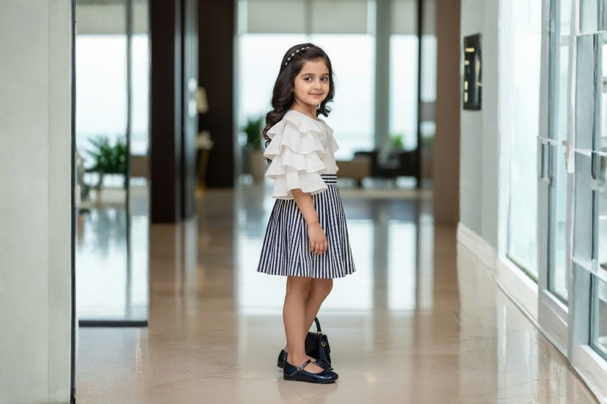 Ivory Ruffle Cotton Stripe Dress