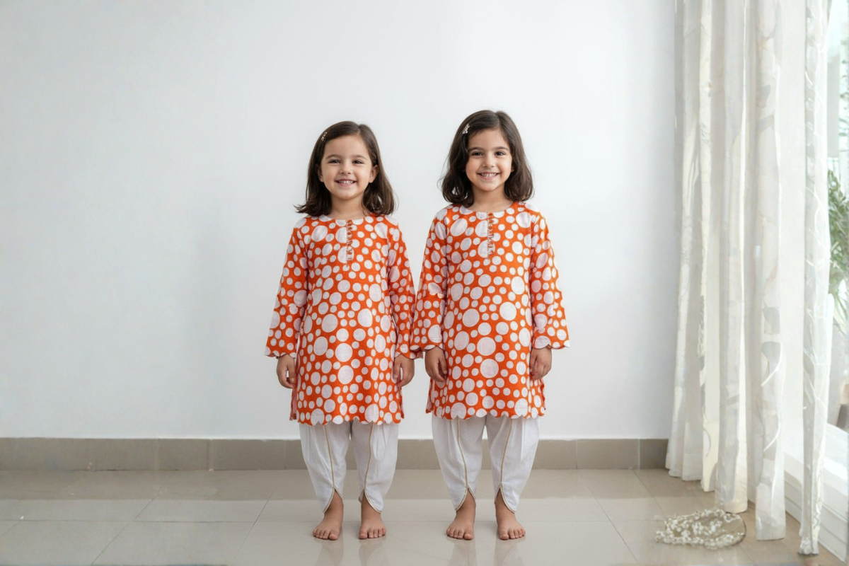Sunburst Polka Cotton Kurta Set