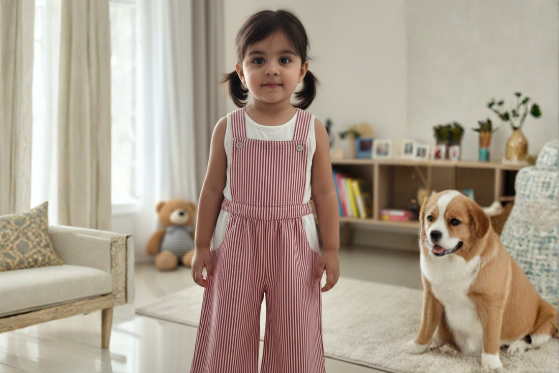 Candy Stripe Cotton Dungaree Set