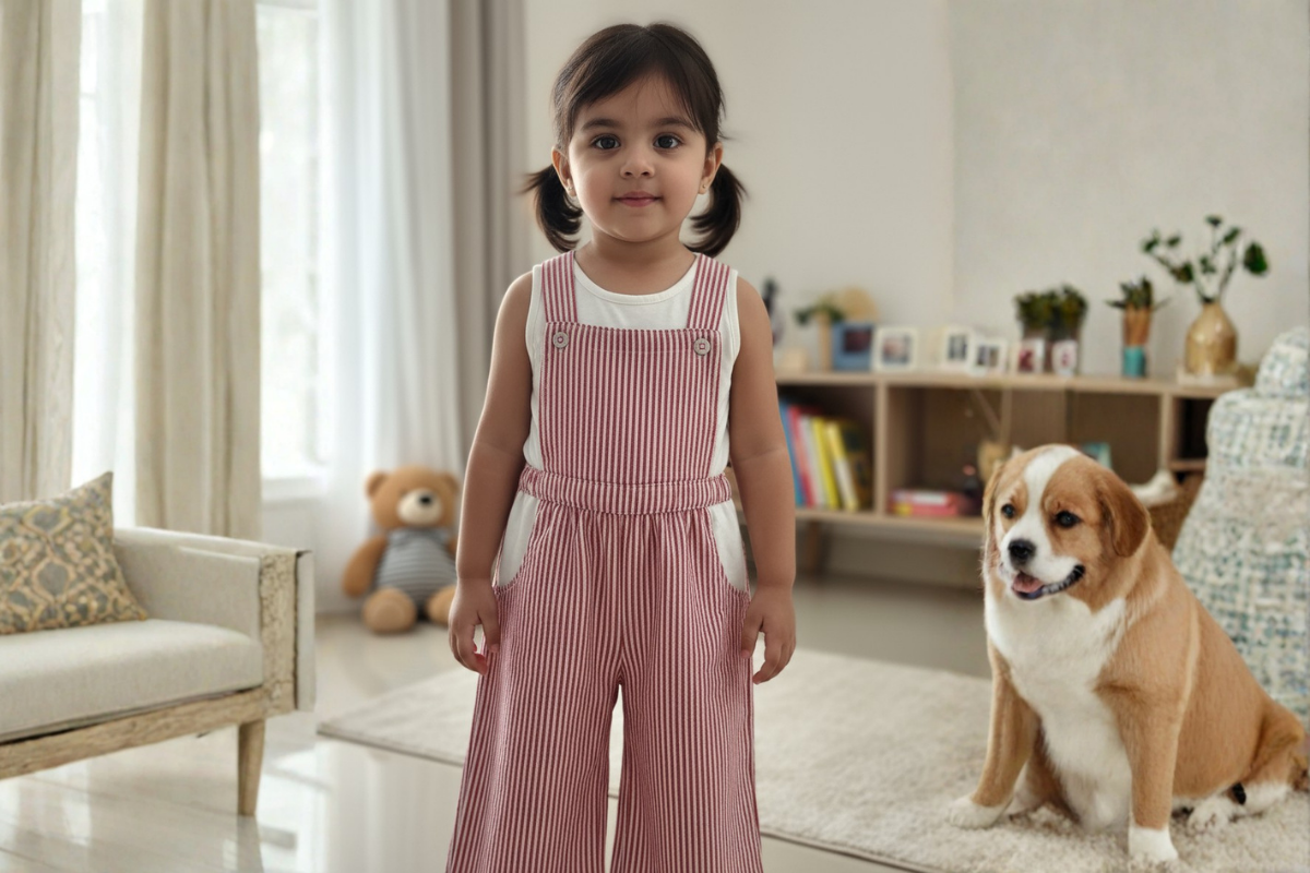 Candy Stripe Cotton Dungaree Set