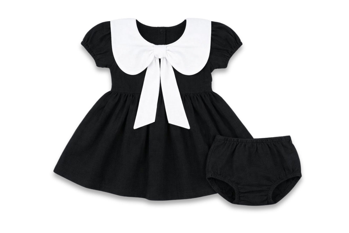 Noir Elegance Cotton Baby Dress Set