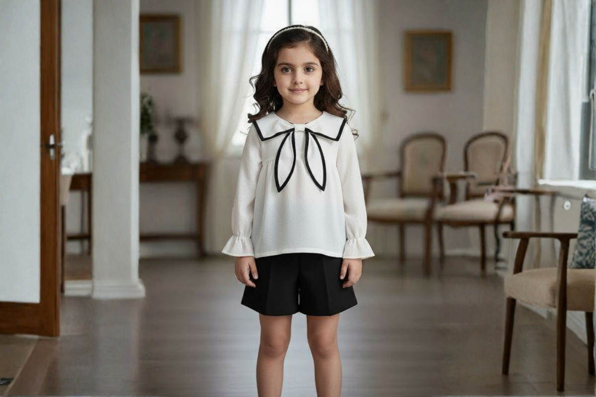 Noir Bow Cotton Shorts Set
