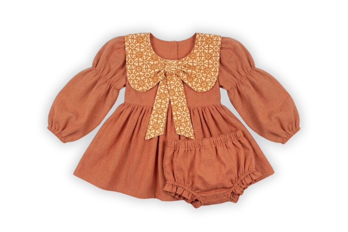 Autumn Royal Bow Cotton Baby Dress Set