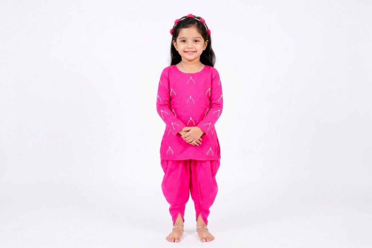 Rose Pink Cotton Kurta & Dhoti Set