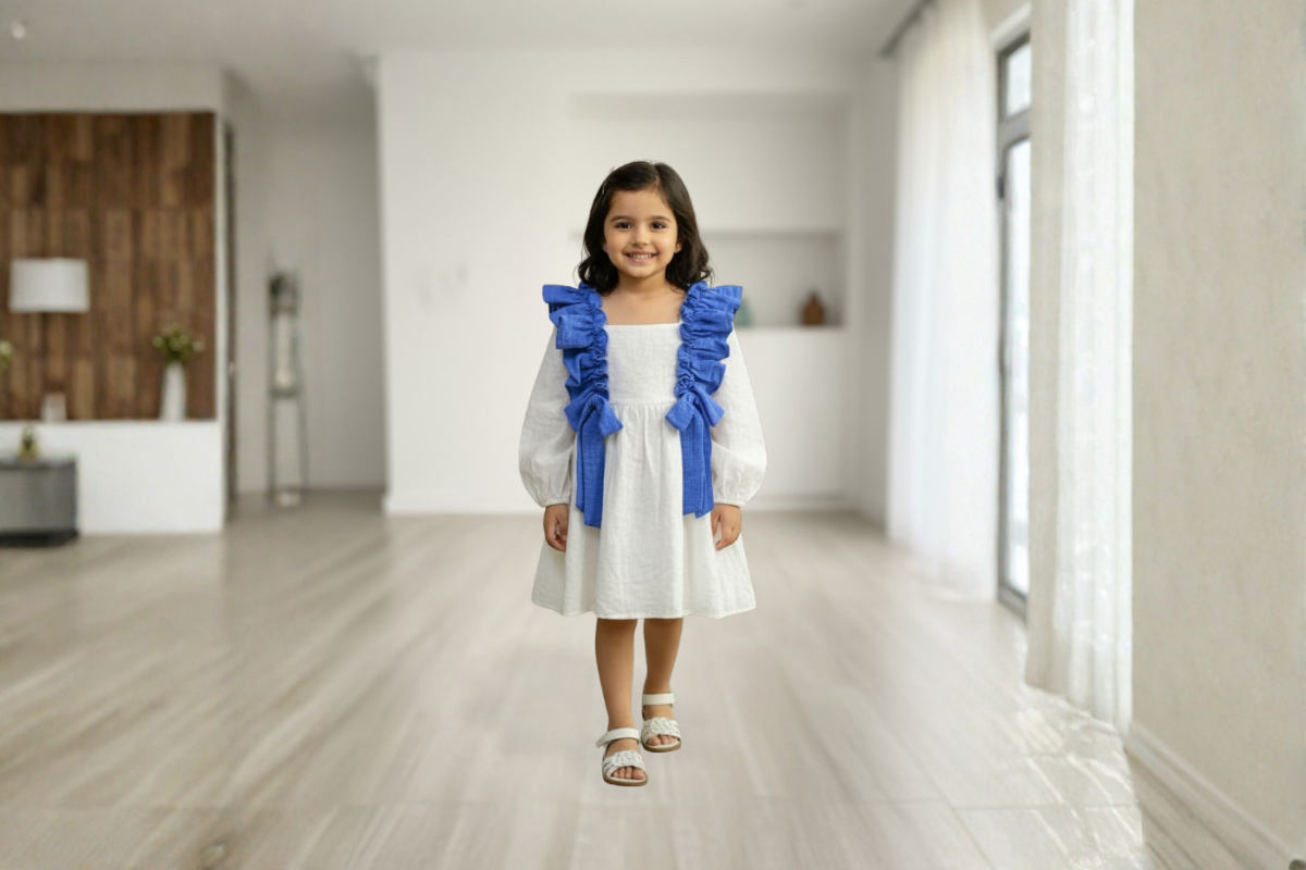 Azure Ruffle Cotton Dress