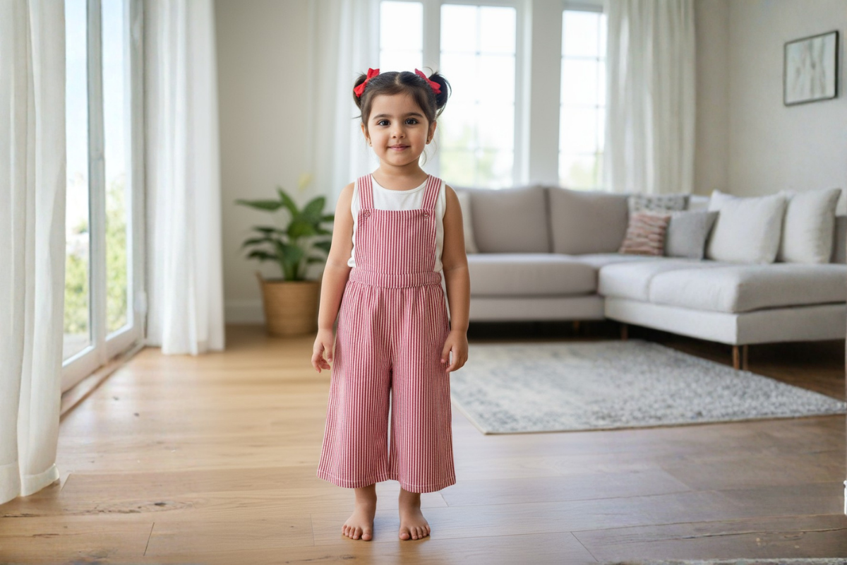 Candy Stripe Cotton Dungaree Set