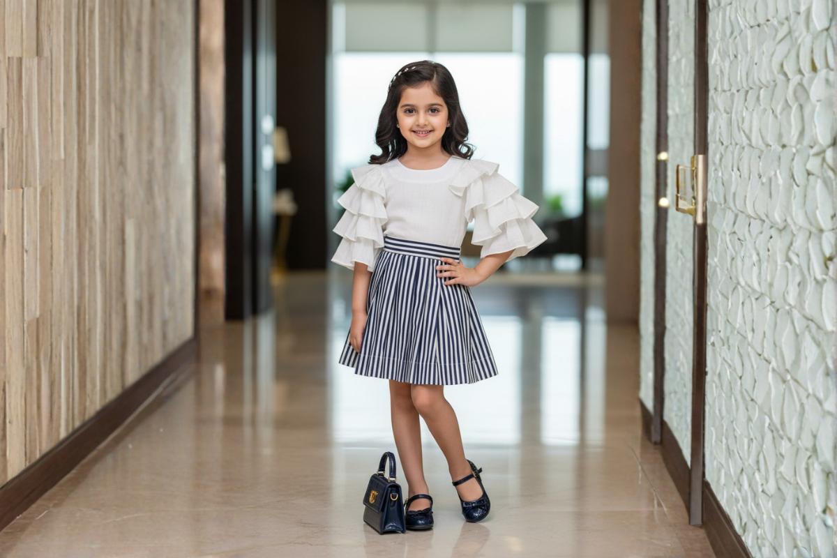 Ivory Ruffle Cotton Stripe Dress