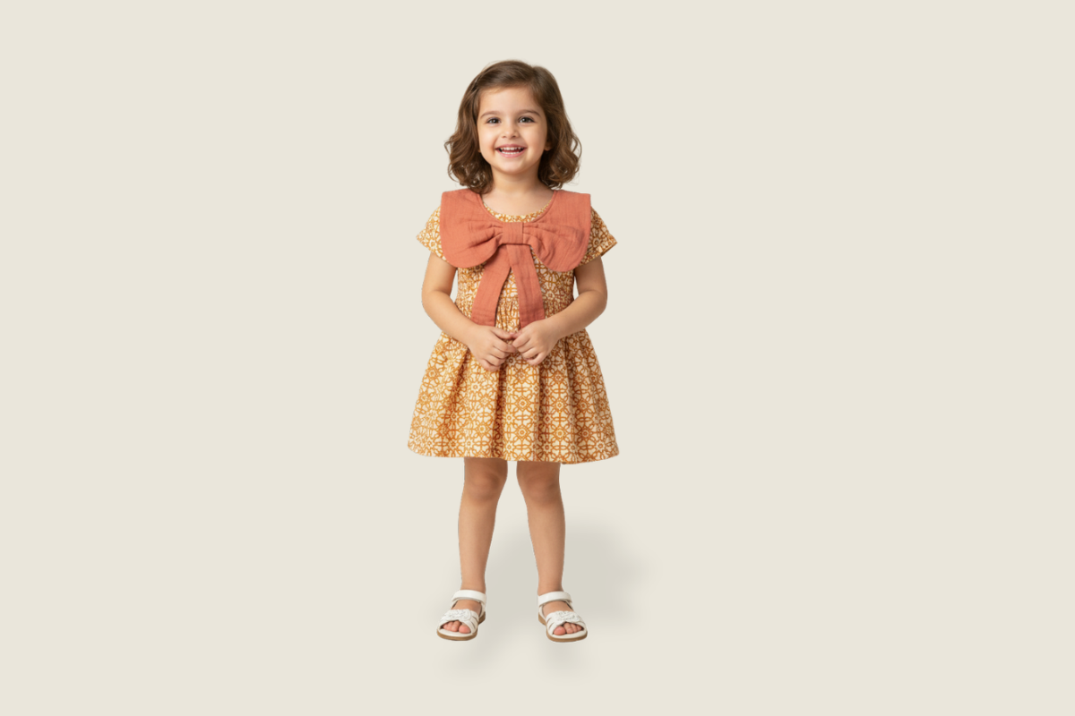 Mustard Bloom Cotton Bow Dress