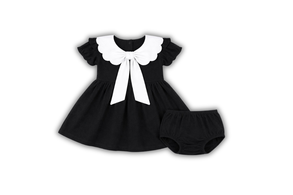 Noir Bow Cotton Baby Dress Set