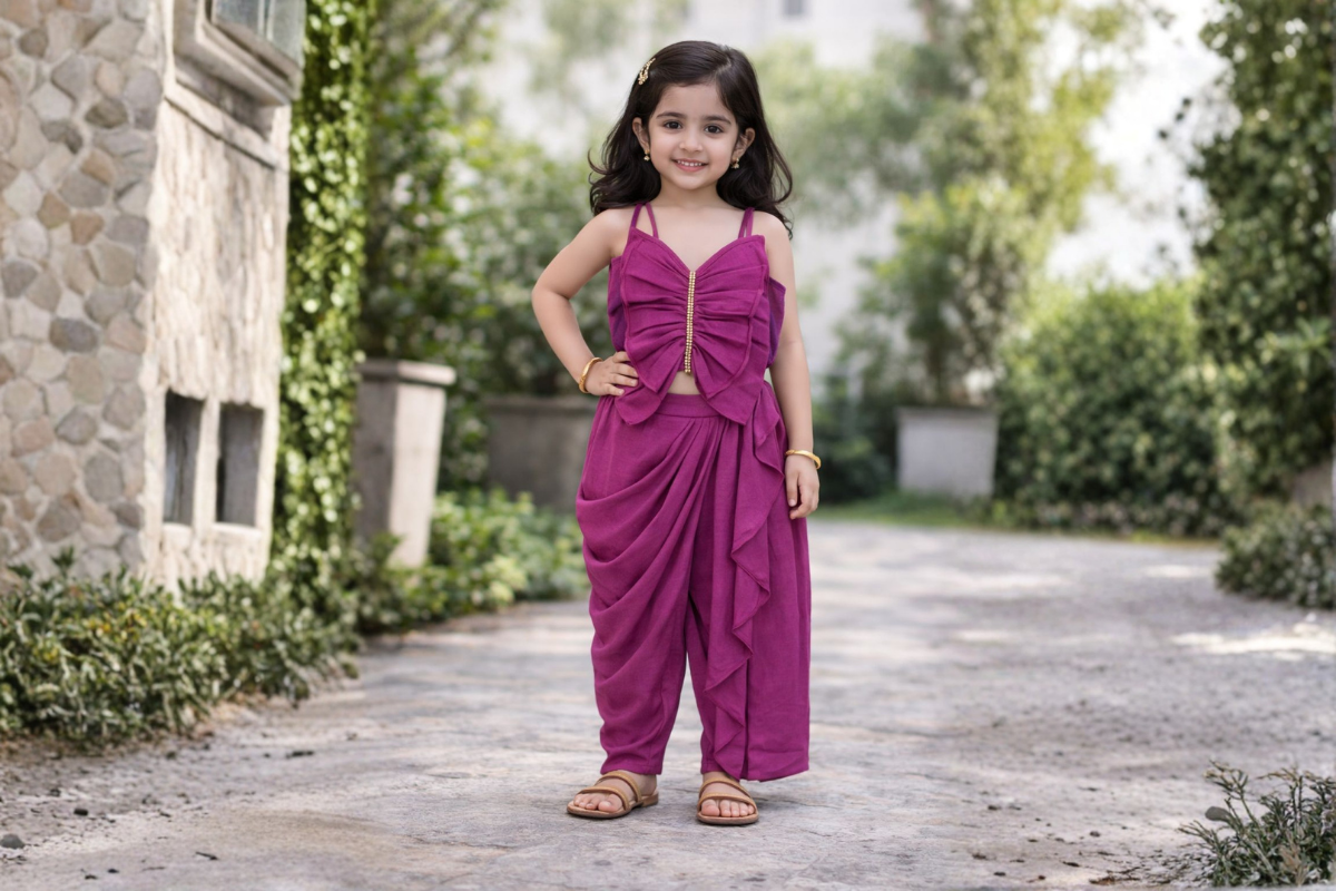 Girls Magenta Ruffle Top with Skirt Set