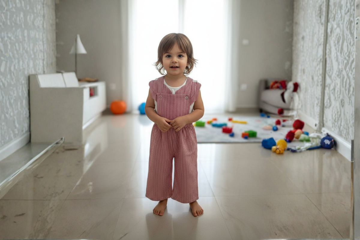 Little Crimson Stripe Cotton Dungaree